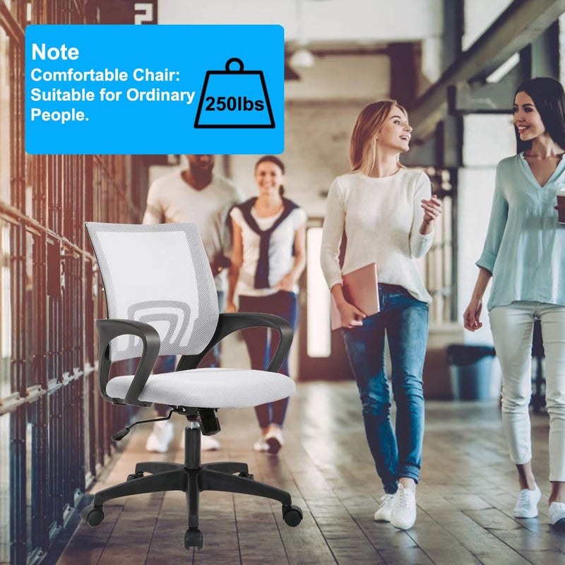 BestOffice | Ergonomic Office Chair | Mid-Back Swivel Desk Chair | Breathable Backrest & Lumbar Support | Adjustable Height | Sponge Seat | Rolling Wheels | White | for Adults & Women - Image 2